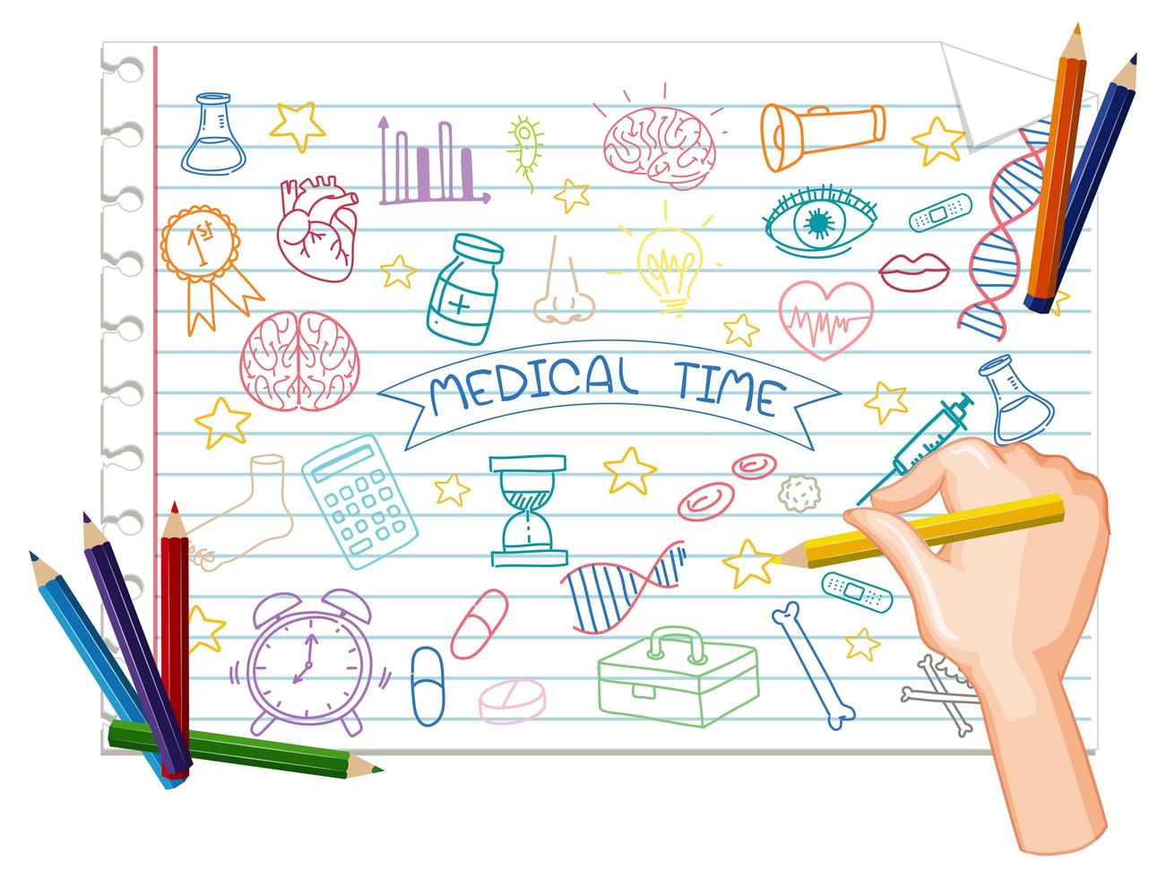 Hand drawing medical element doodle on paper vector