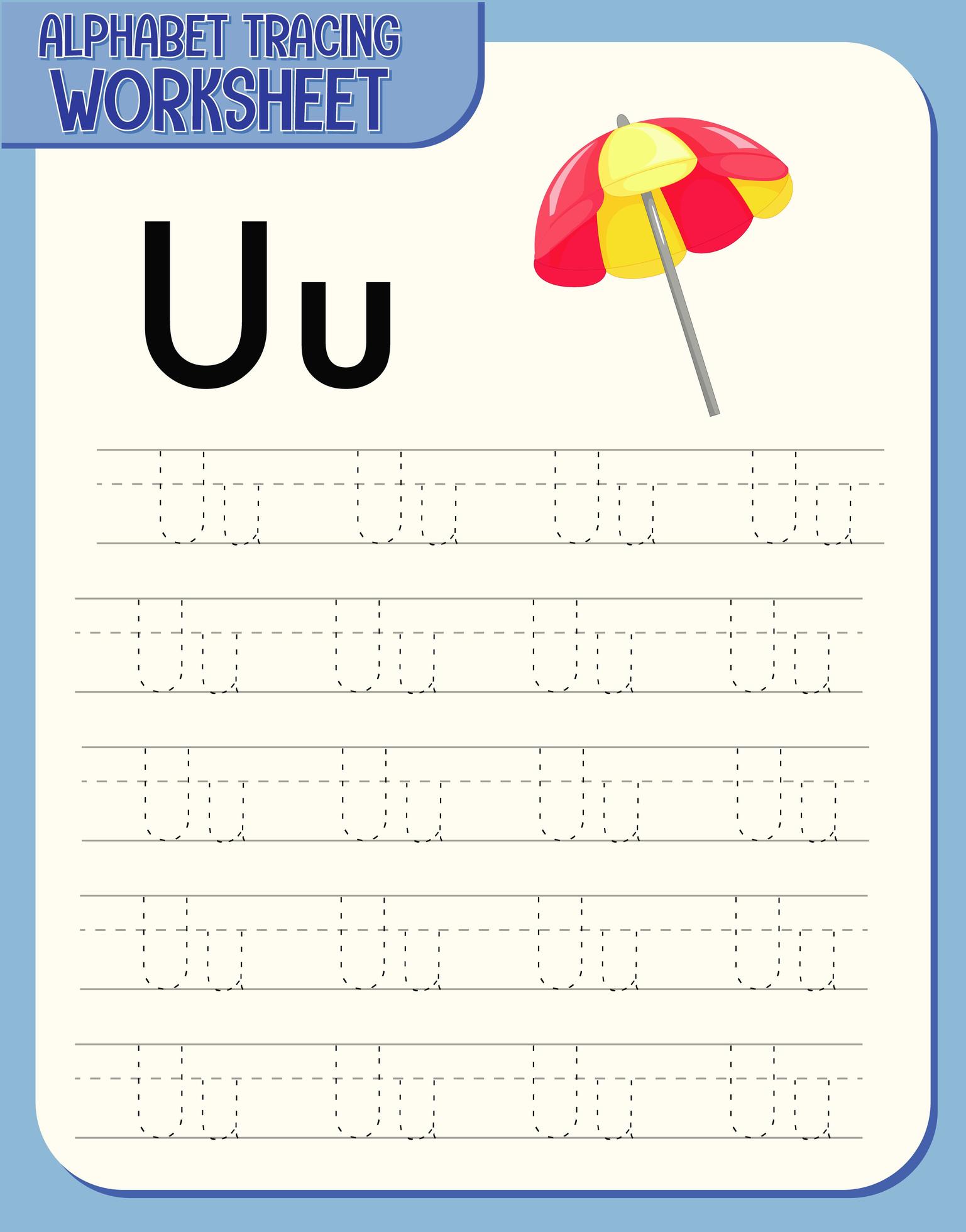 Alphabet tracing worksheet with letter U and u 1590941 Vector Art at Vecteezy
