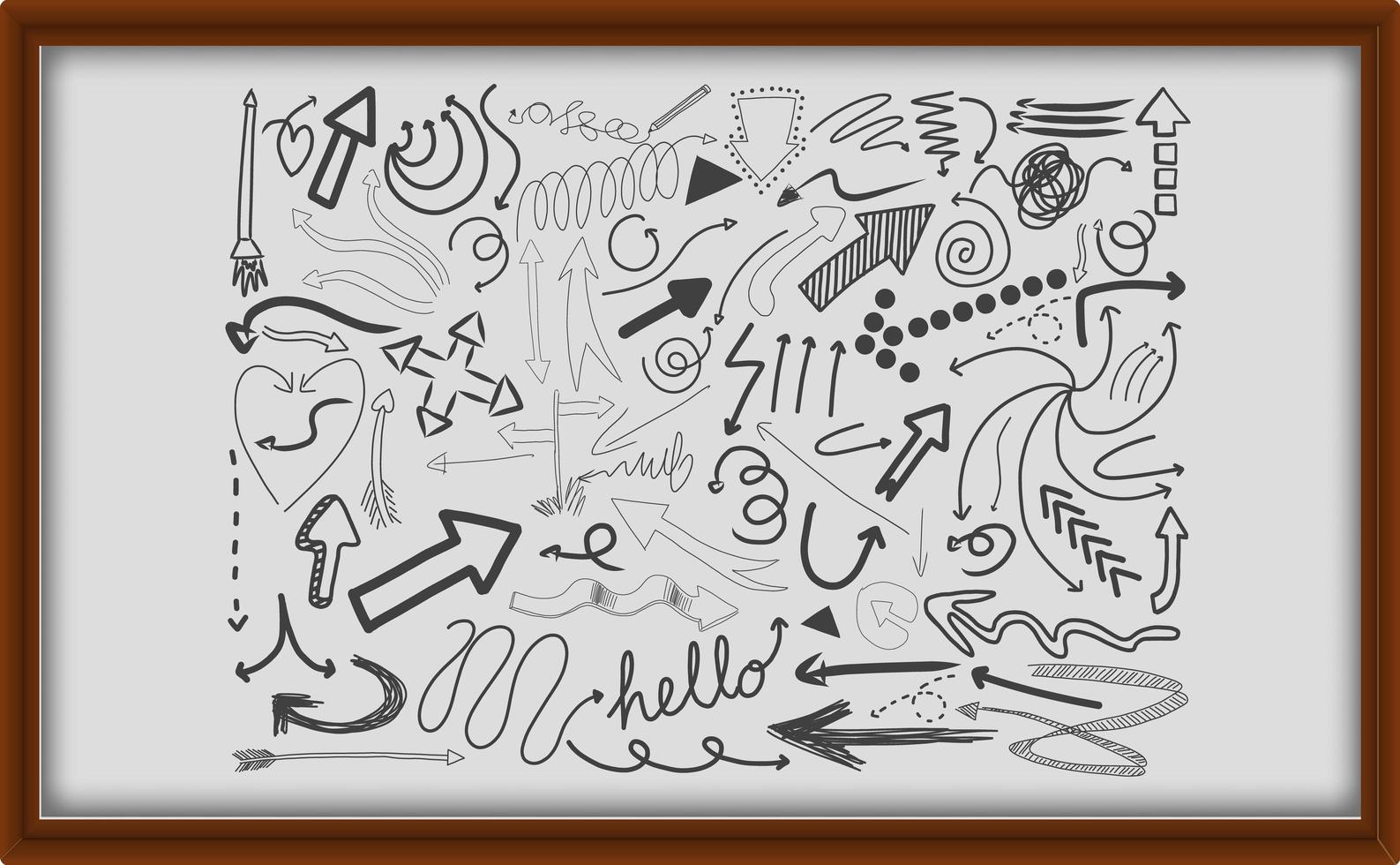 Different doodle strokes in wooden frame vector