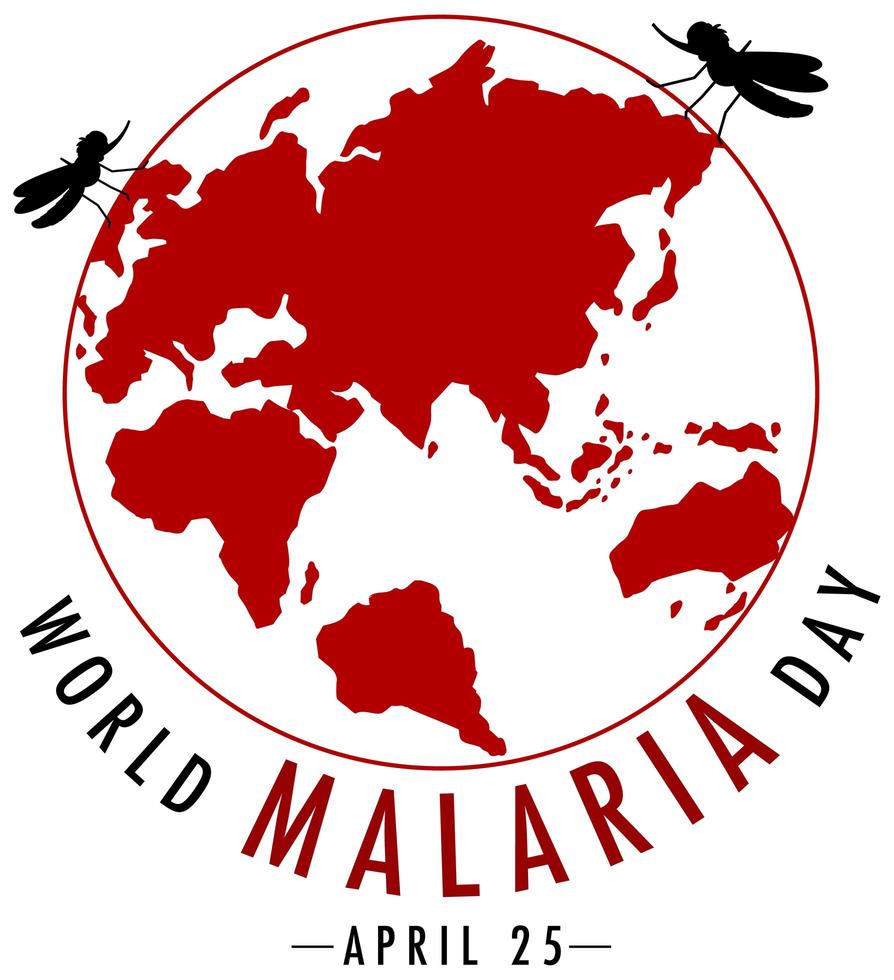 logotipo del día mundial de la malaria o pancarta con mosquitos en el fondo de la tierra vector