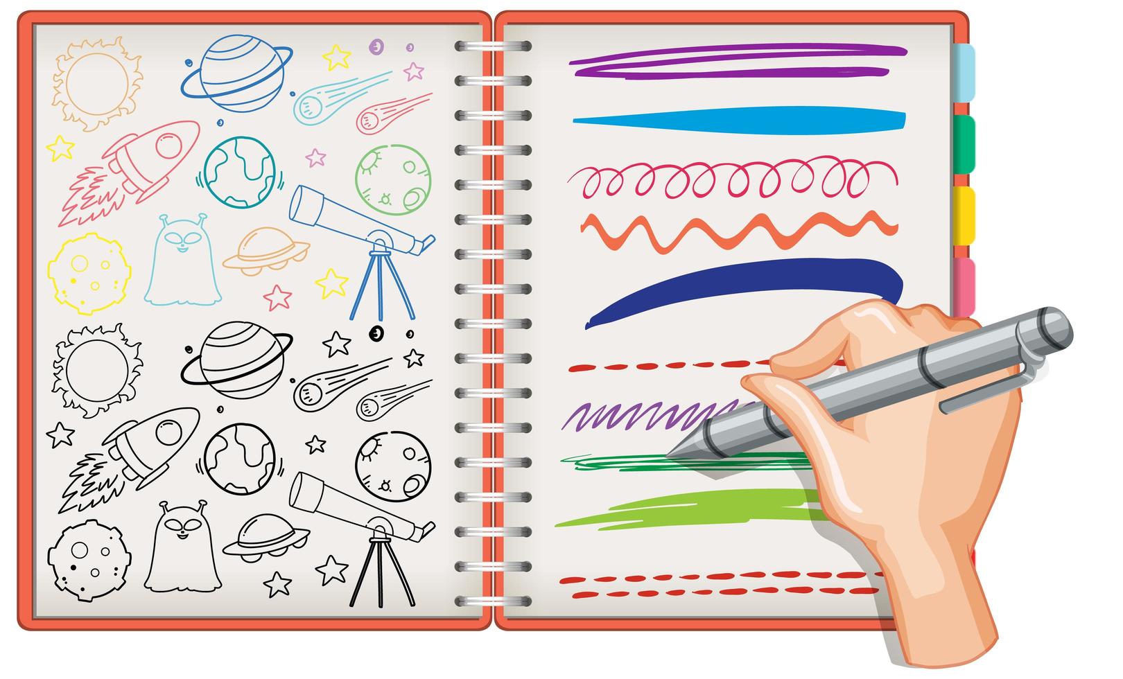 Doodle de elemento espacial de dibujo a mano en el cuaderno vector