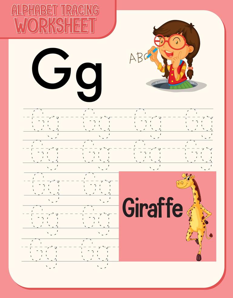 Alphabet tracing worksheet with letter and vocabulary vector