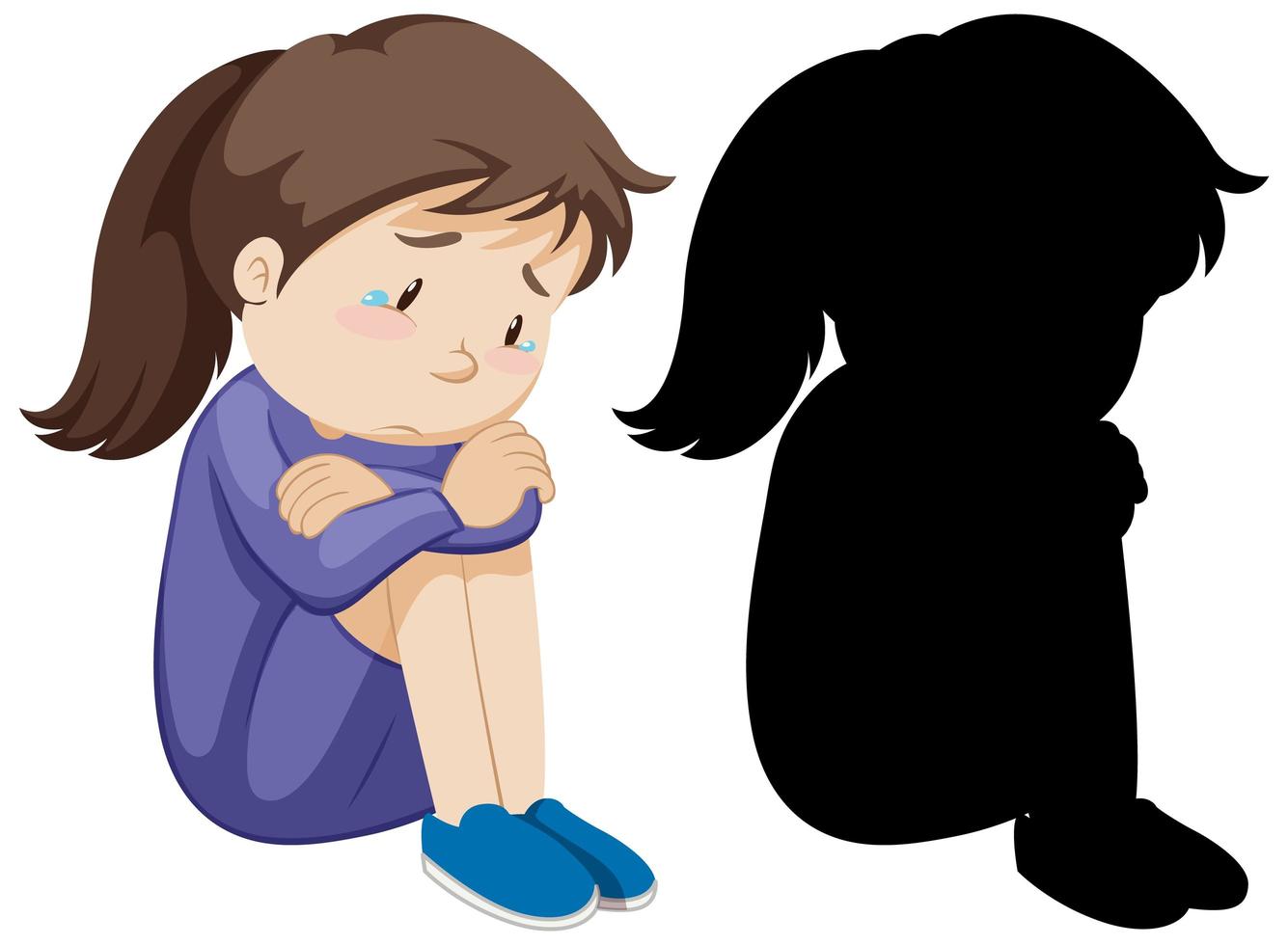 Girl crying disappointed with its silhouette vector