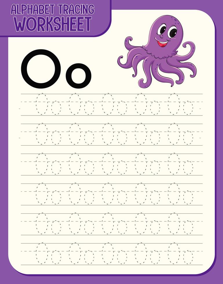 Alphabet tracing worksheet with letter O and o vector