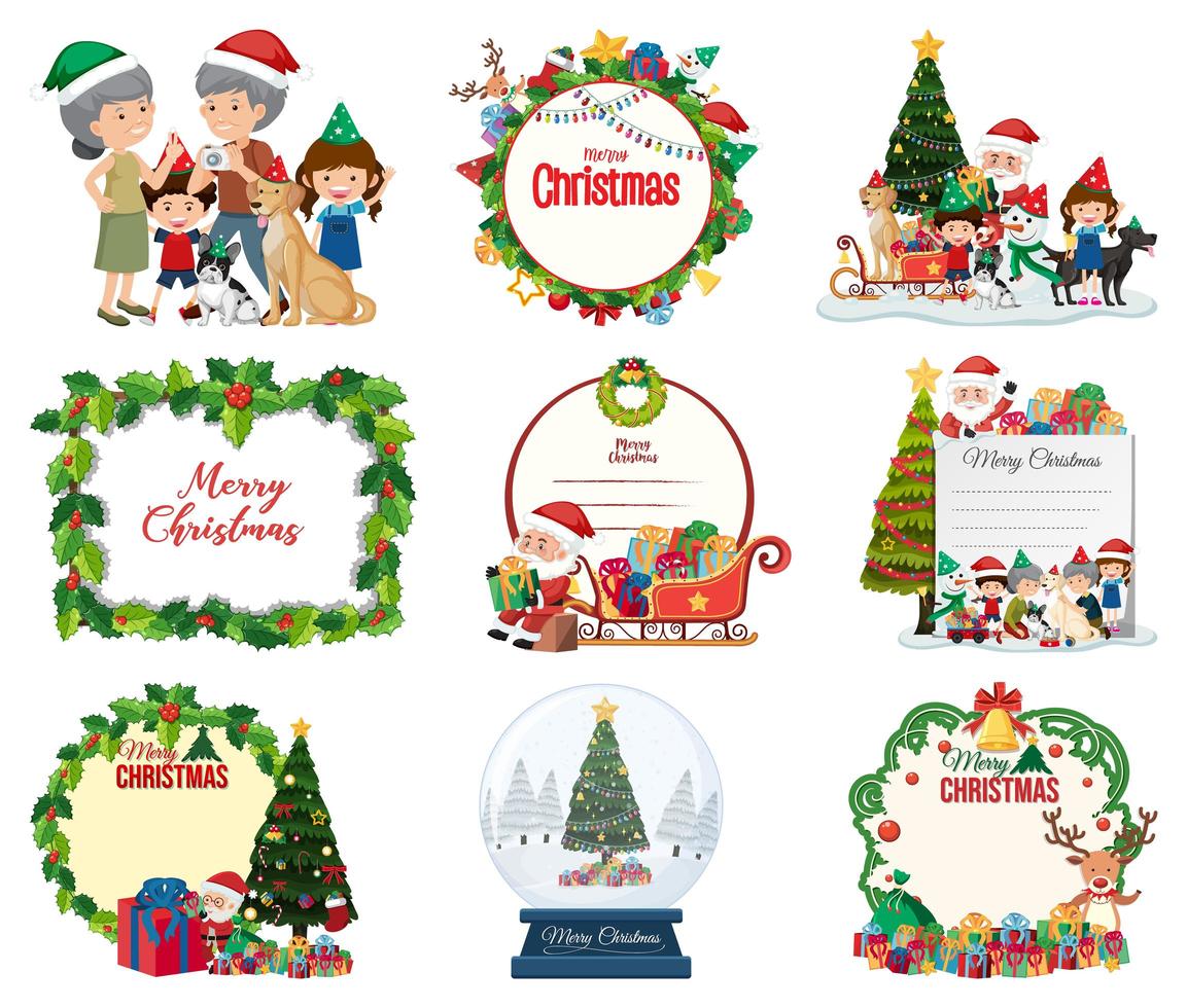 Set of blank Christmas postcard and logo isolated vector