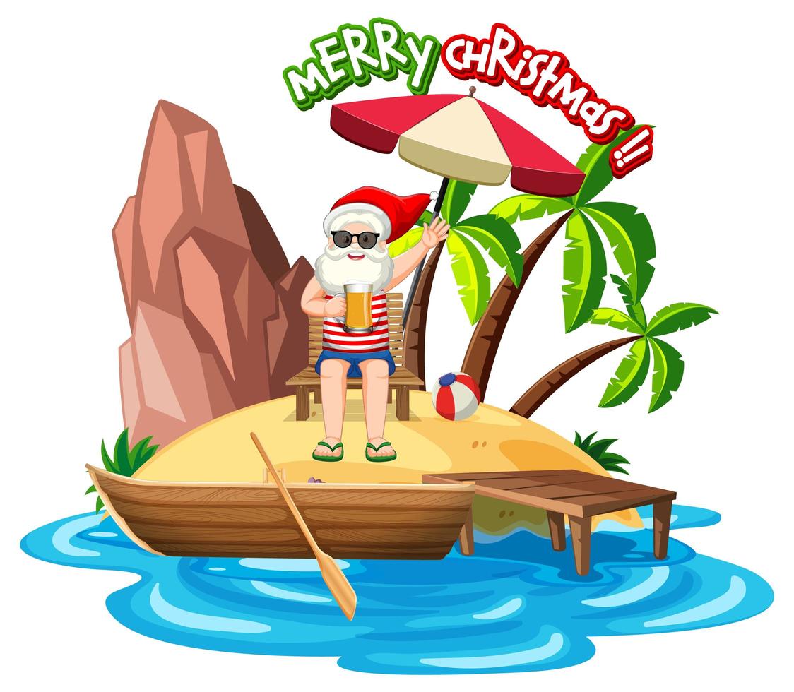 santa claus en la isla de la playa para el verano navidad vector