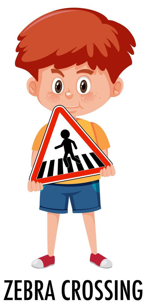 Boy holding traffic sign isolated on white background vector