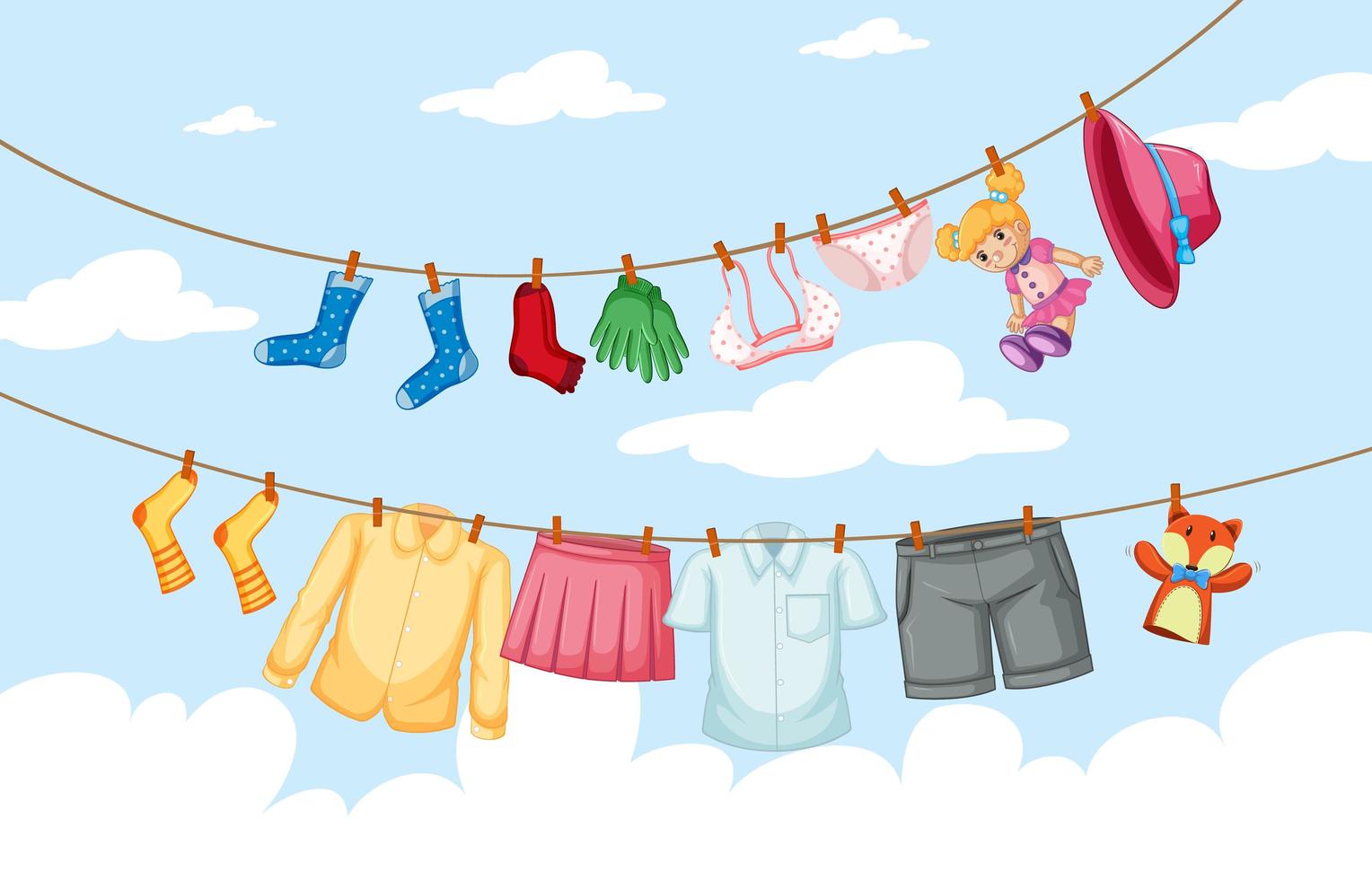 Clothes hanging on line with sky background vector