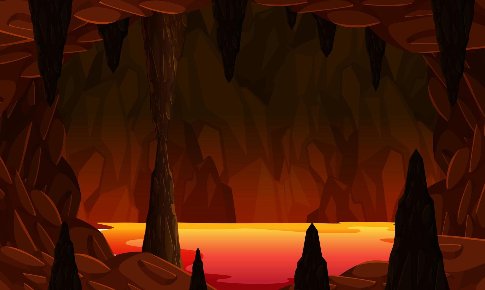 Infernal dark cave with lava scene vector