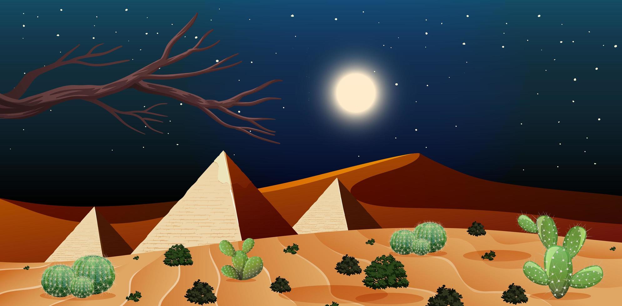 Wild desert landscape at night scene vector