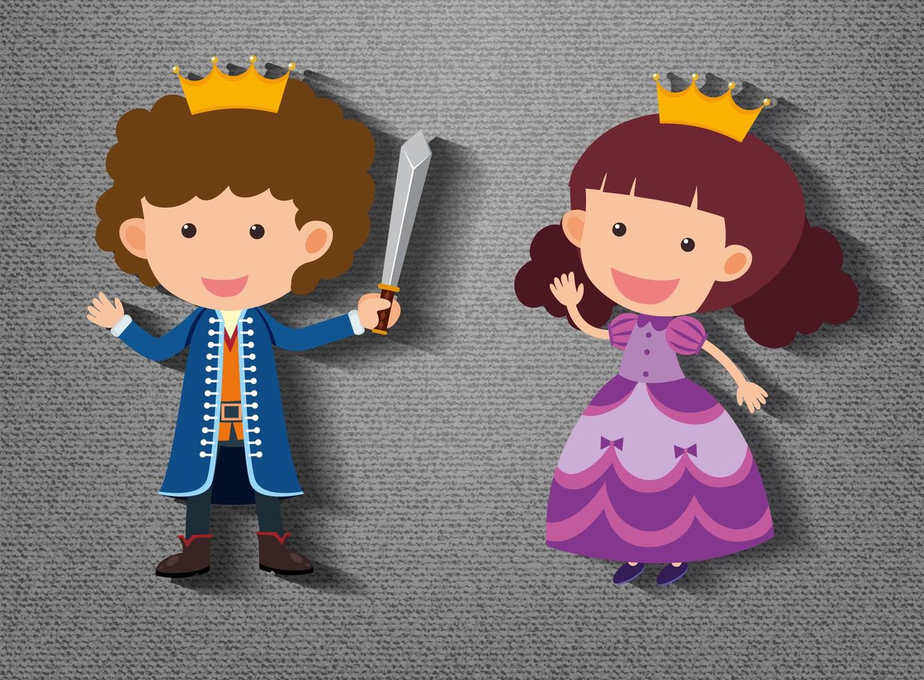 Little knight and princess cartoon character on grey background vector