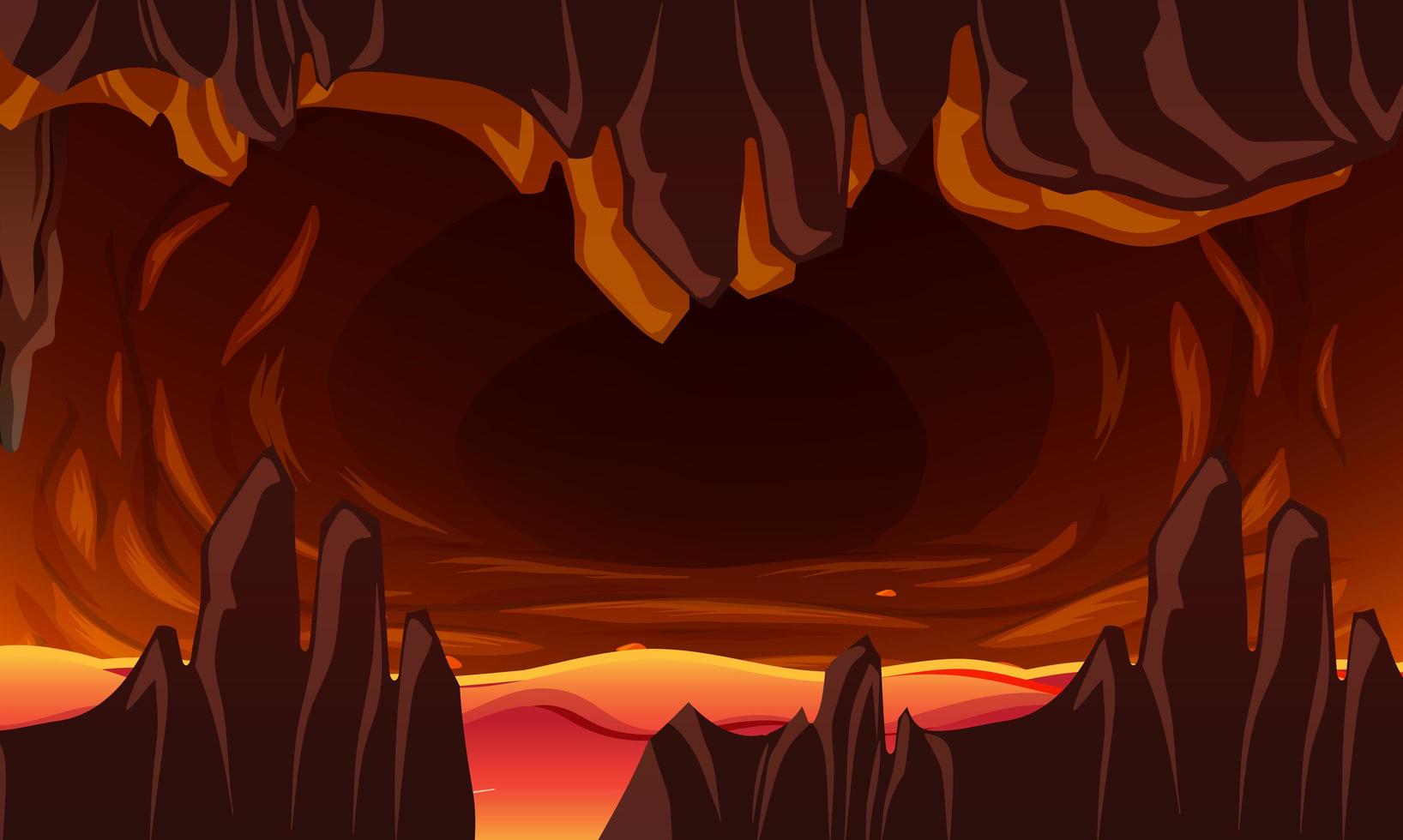 Infernal dark cave with lava scene vector