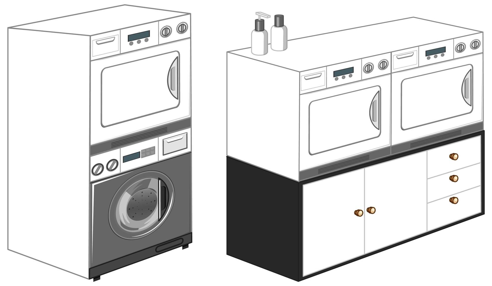 Lavadoras con lavadora aislado sobre fondo blanco. vector