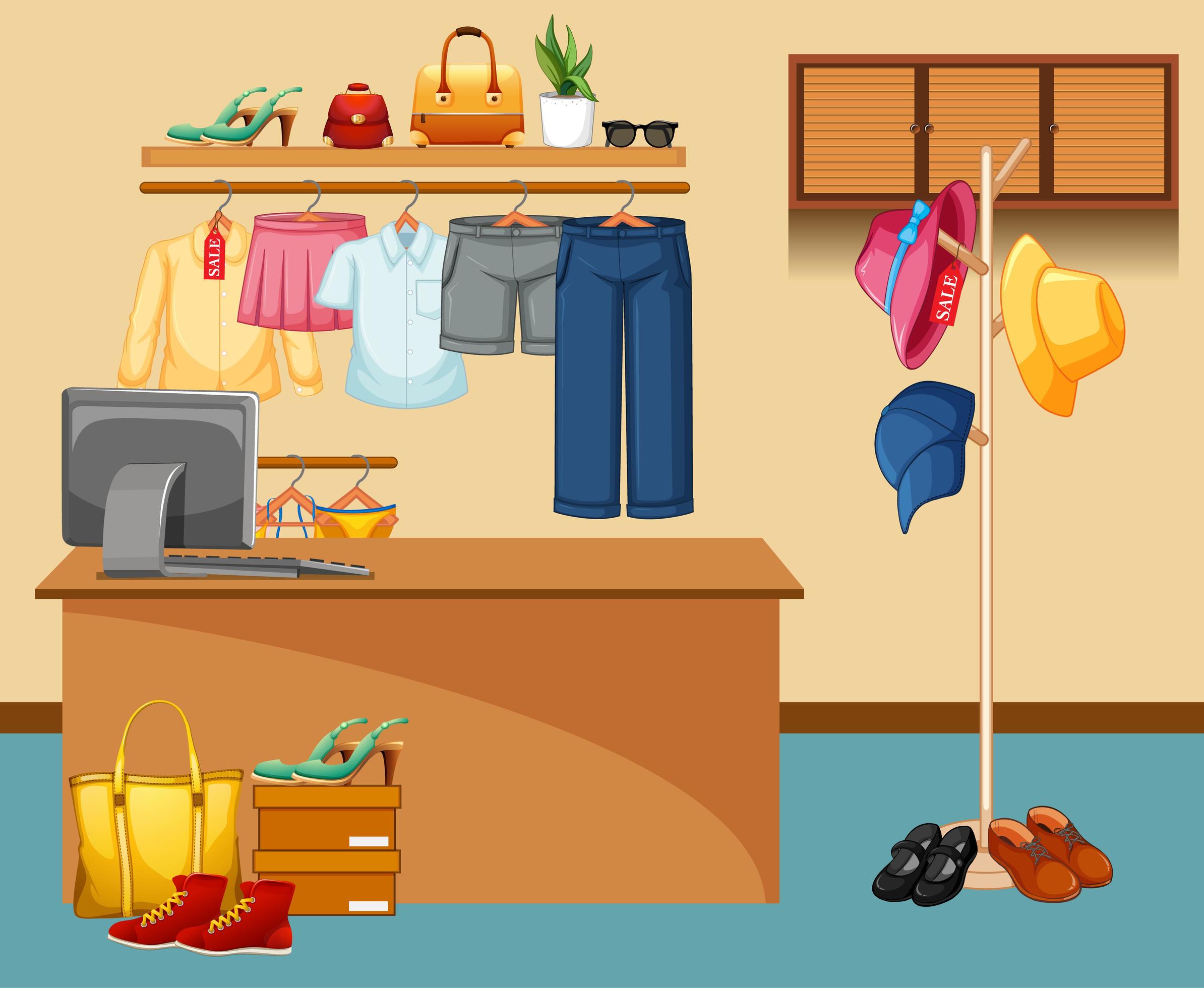 Fashion clothes store background 1591146 Vector Art at Vecteezy