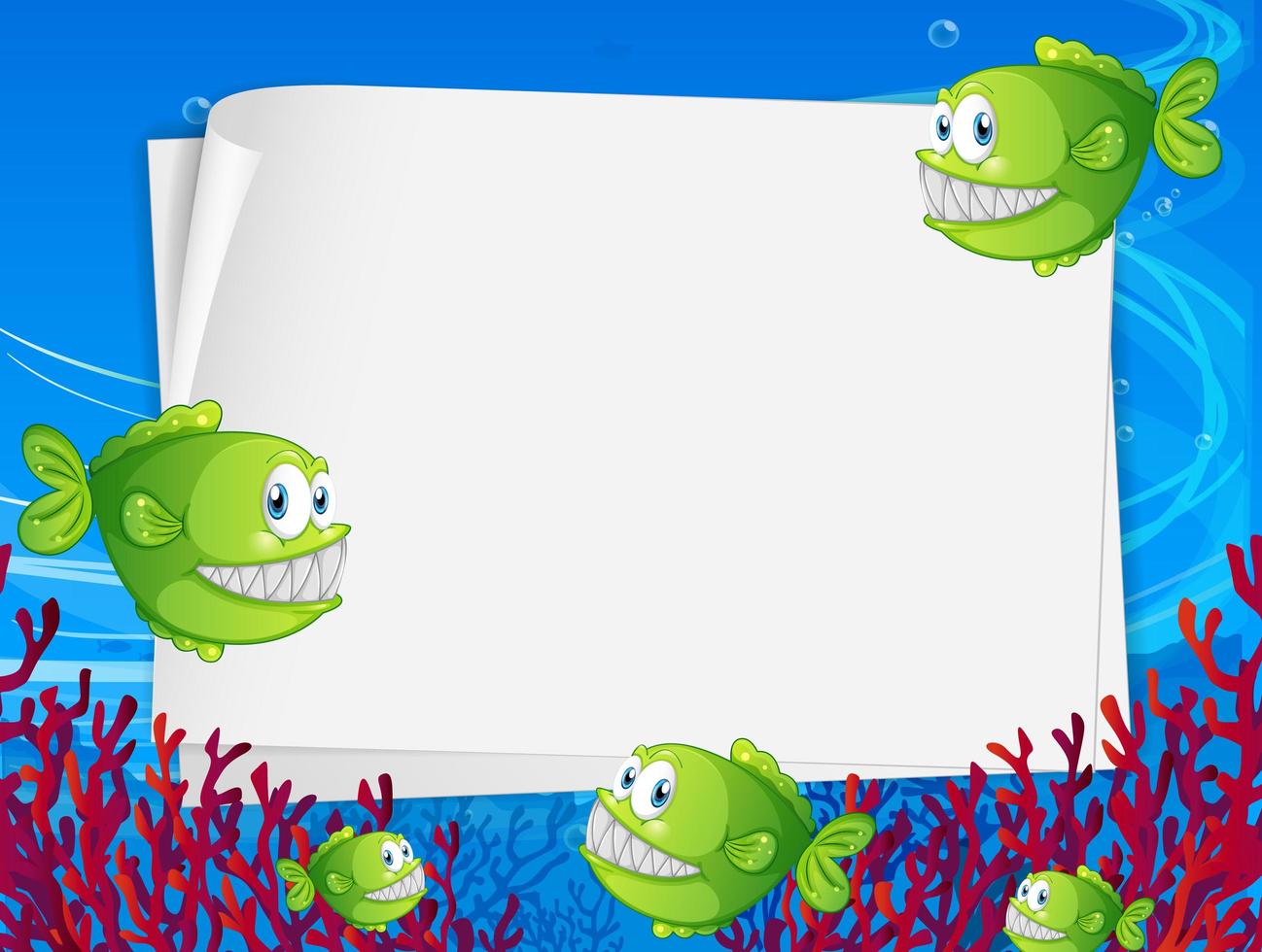 Blank paper banner with angler fish and undersea nature elements on the underwater background vector