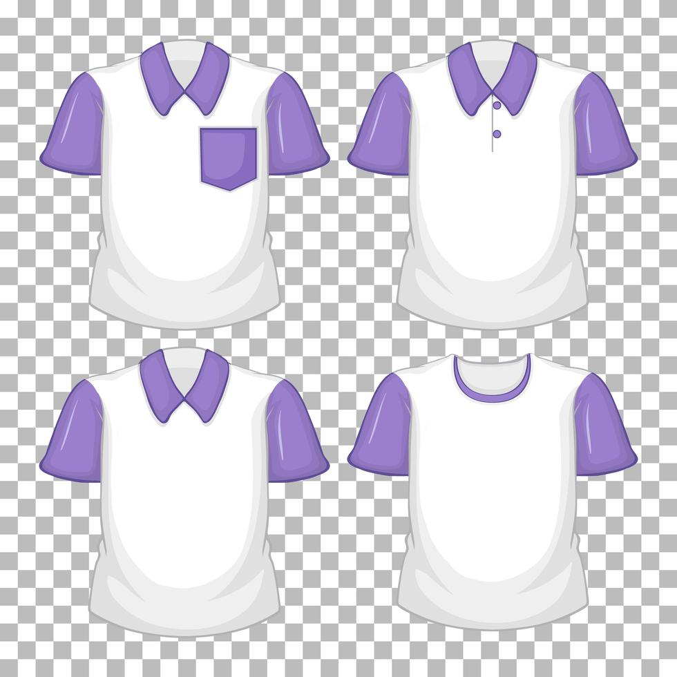 Set of different shirts with purple sleeves isolated on transparent background vector