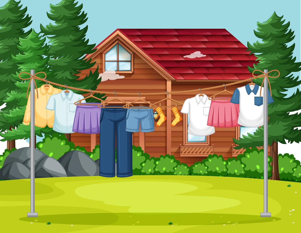 Clothes drying and hanging outdoor background vector