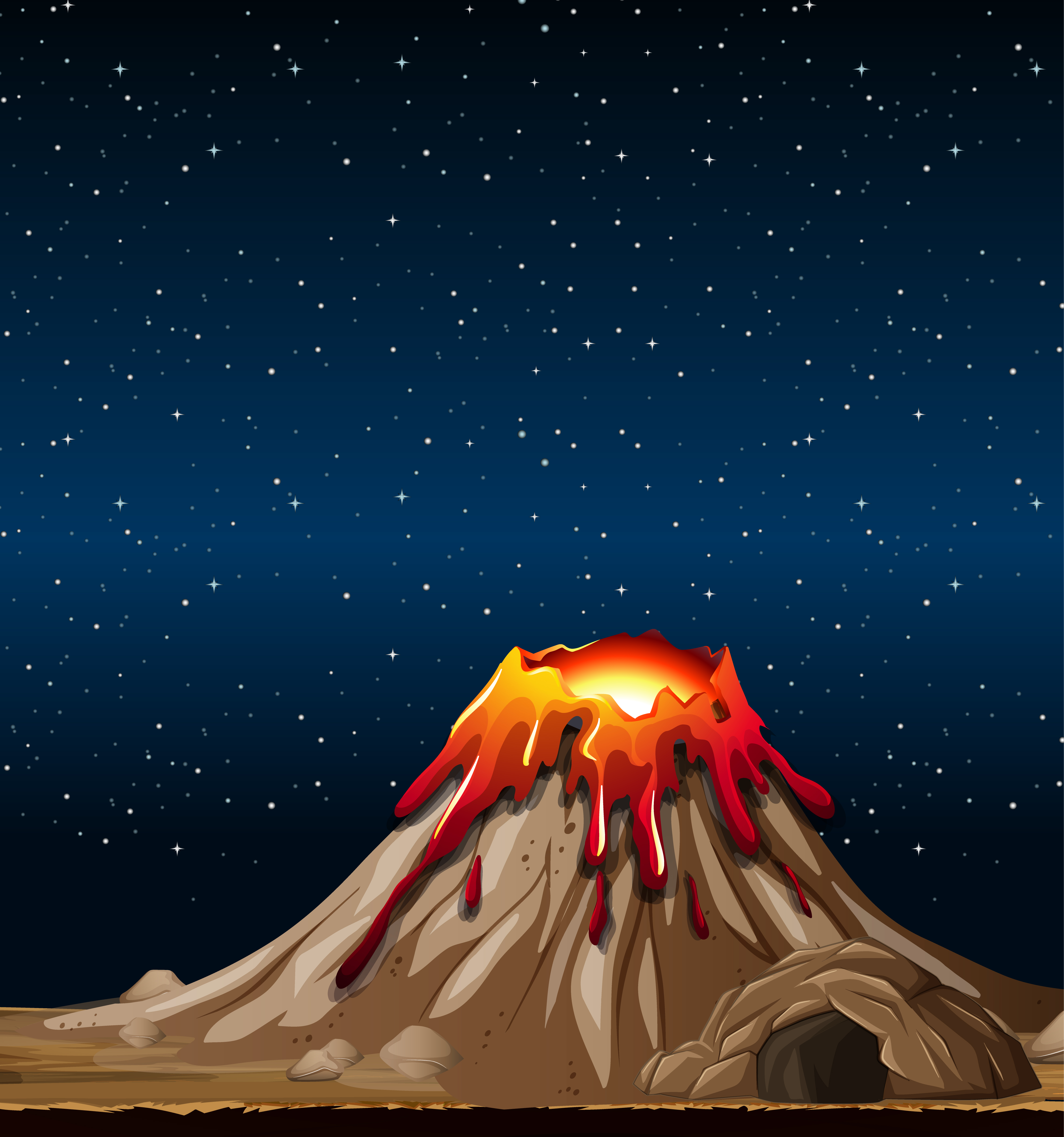 Volcano eruption in nature scene at night 1591179 Vector Art at Vecteezy