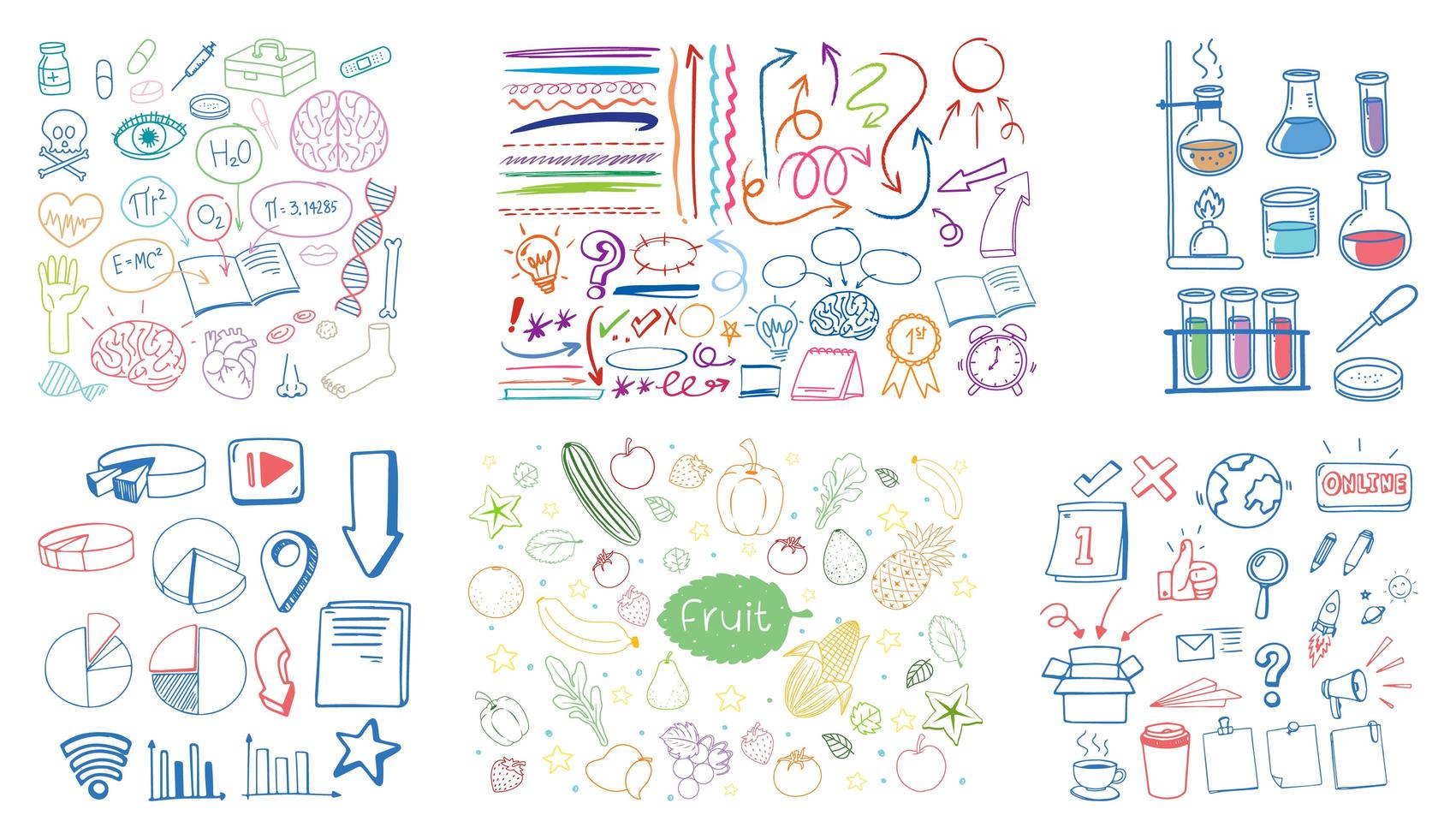 Set of colorful object and symbol hand drawn doodle on white background vector