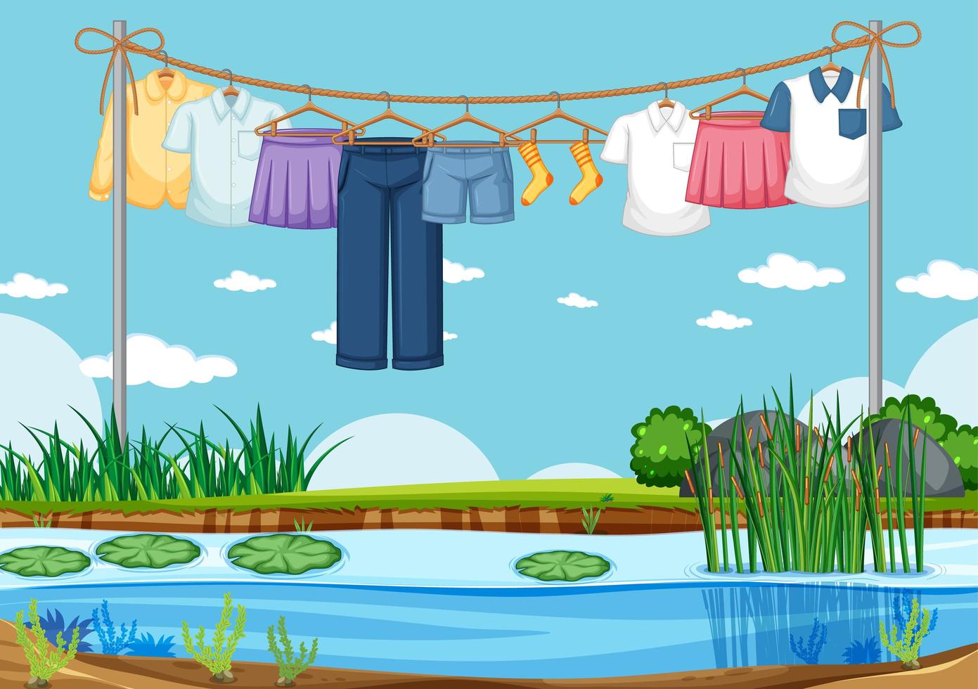 Clothes drying and hanging outdoor background vector