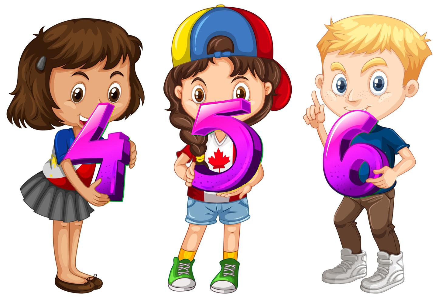 Different three kids holding math number vector