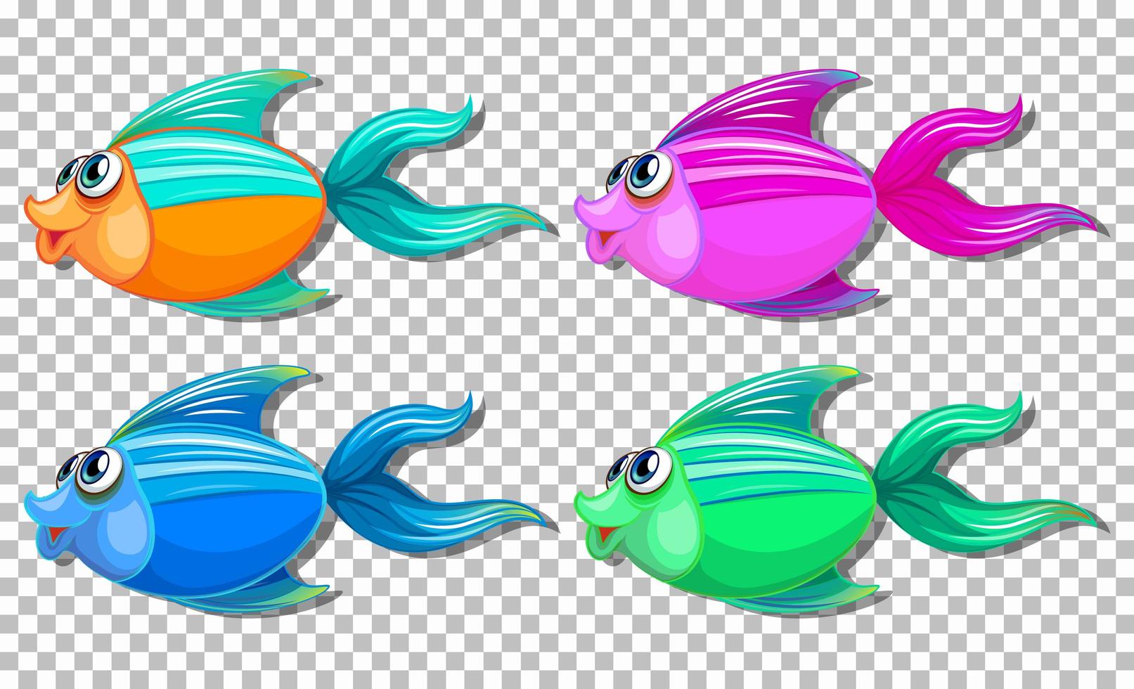 Conjunto de peces de diferentes colores con personaje de dibujos animados  de ojos grandes sobre fondo transparente 1591259 Vector en Vecteezy