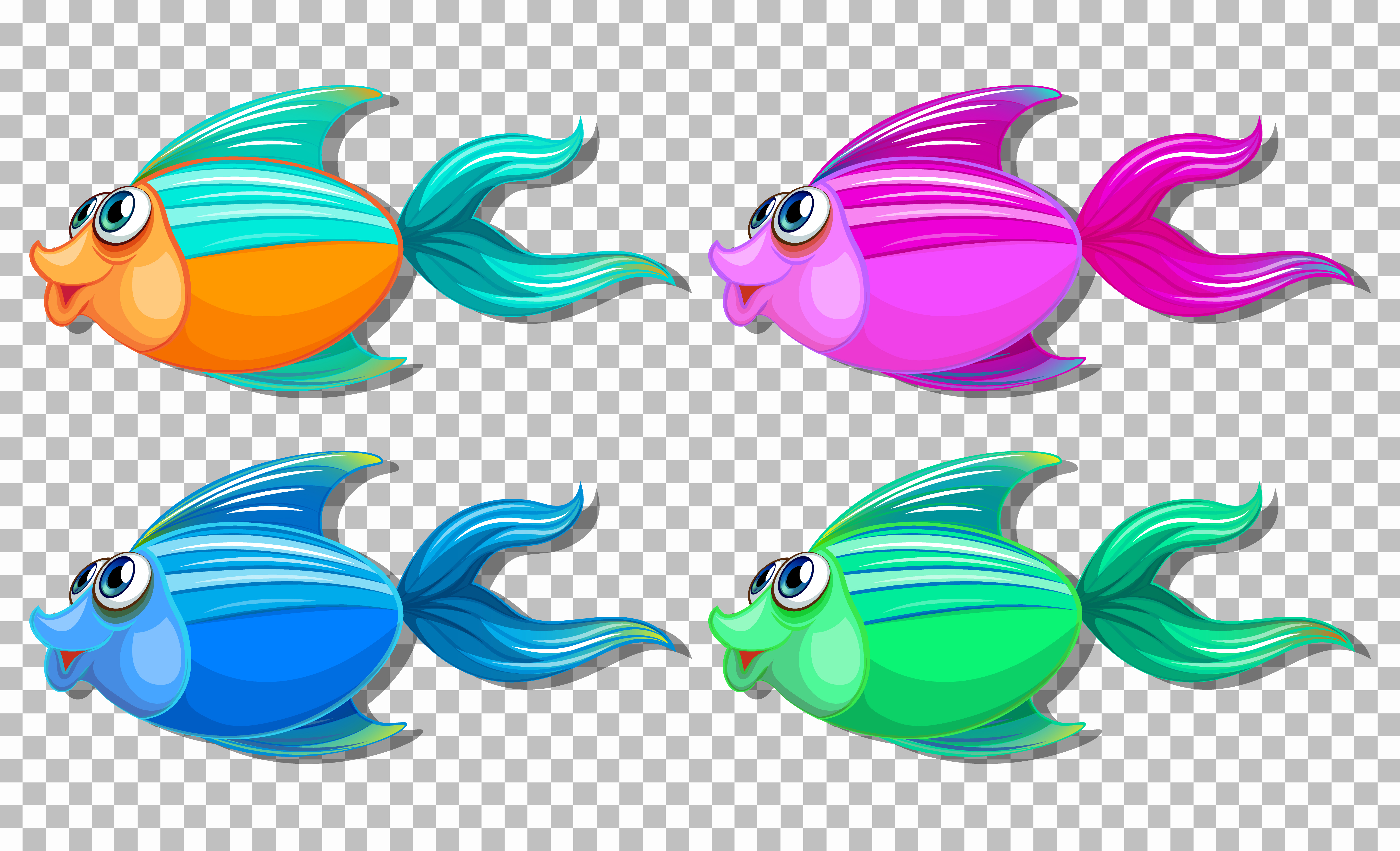 Set of different color fish with big eyes cartoon character on transparent  background 1591259 Vector Art at Vecteezy