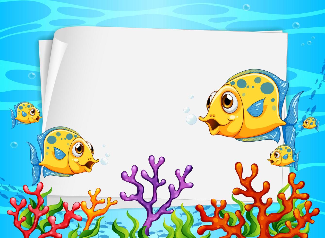 Blank paper banner with exotic fish and undersea nature elements on the underwater background vector