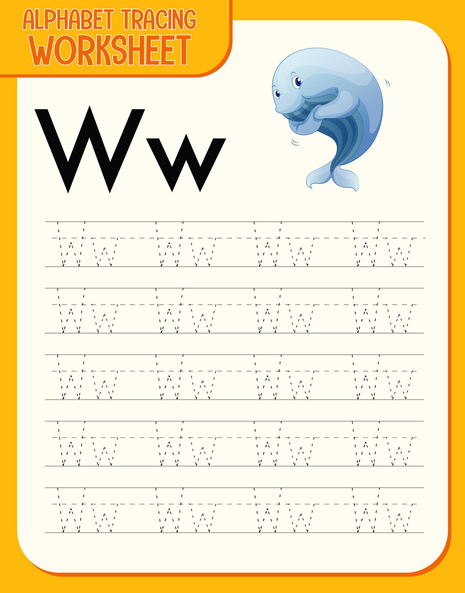 alphabet tracing worksheet with letter w and w download free vectors