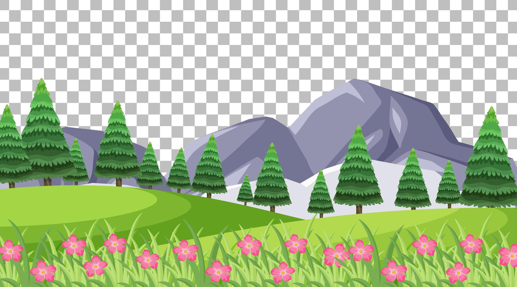 Escena del parque natural en blanco con flores rosadas sobre fondo transparente vector