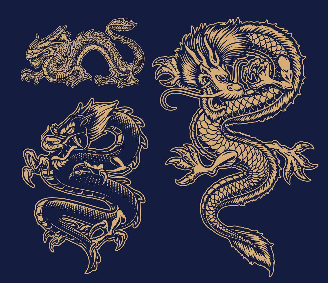 Asian dragons set vector