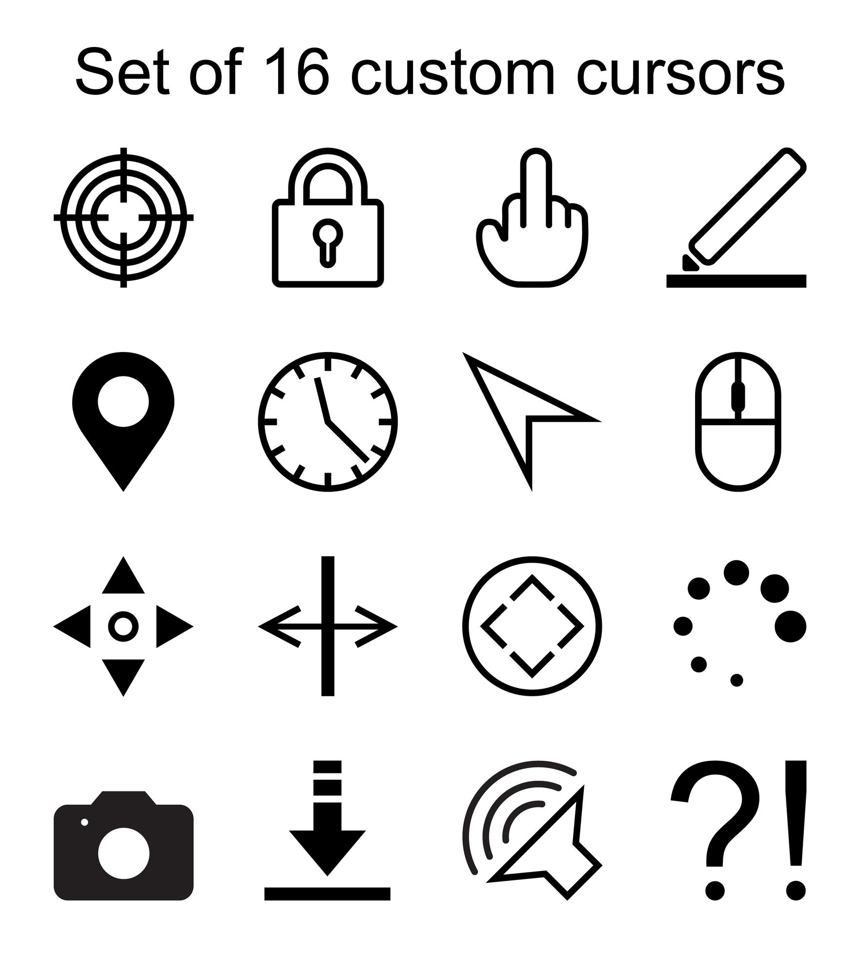 Set of 16 custom cursors 1591329 Vector Art at Vecteezy