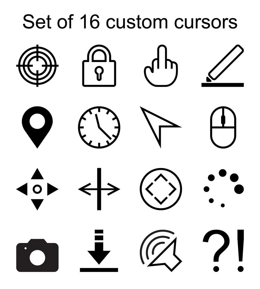 Set of 16 custom cursors 1591329 Vector Art at Vecteezy