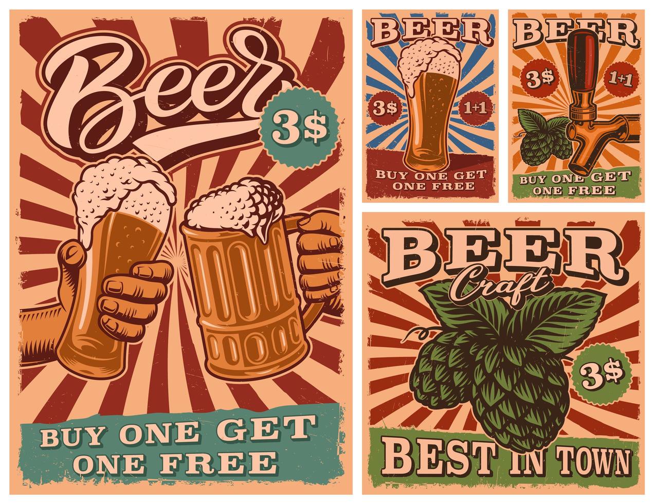 un conjunto de carteles de cerveza vintage vector