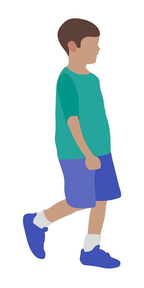 niño en pantalones cortos, camiseta, zapatillas de deporte. vector