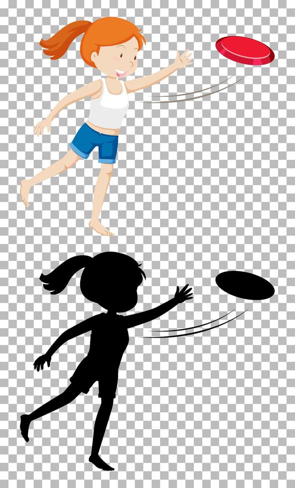 Summer cartoon character on transparent background and its silhouette vector