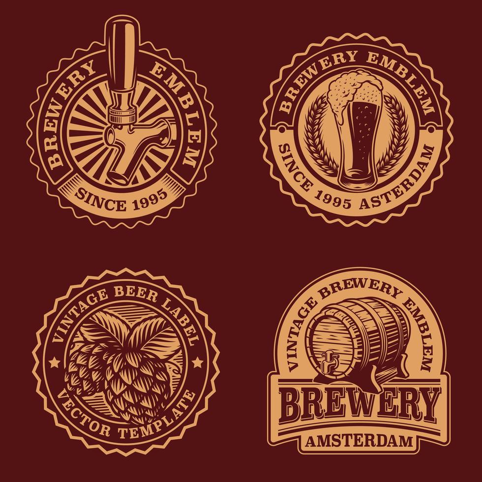 un conjunto de emblemas de cerveza vintage en blanco y negro vector