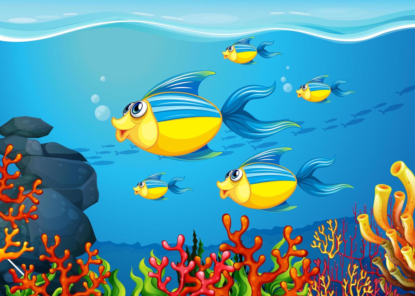 Many exotic fishes cartoon character in the underwater background 1591356  Vector Art at Vecteezy