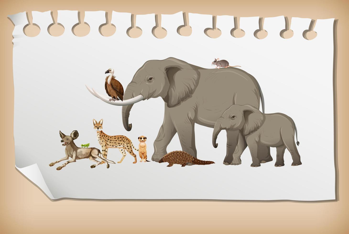 Group of wild african animal on paper vector