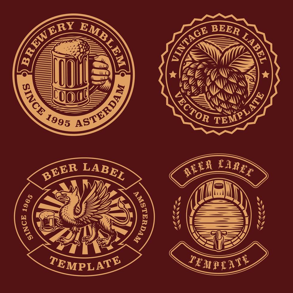 Vintage beer emblems bundle vector