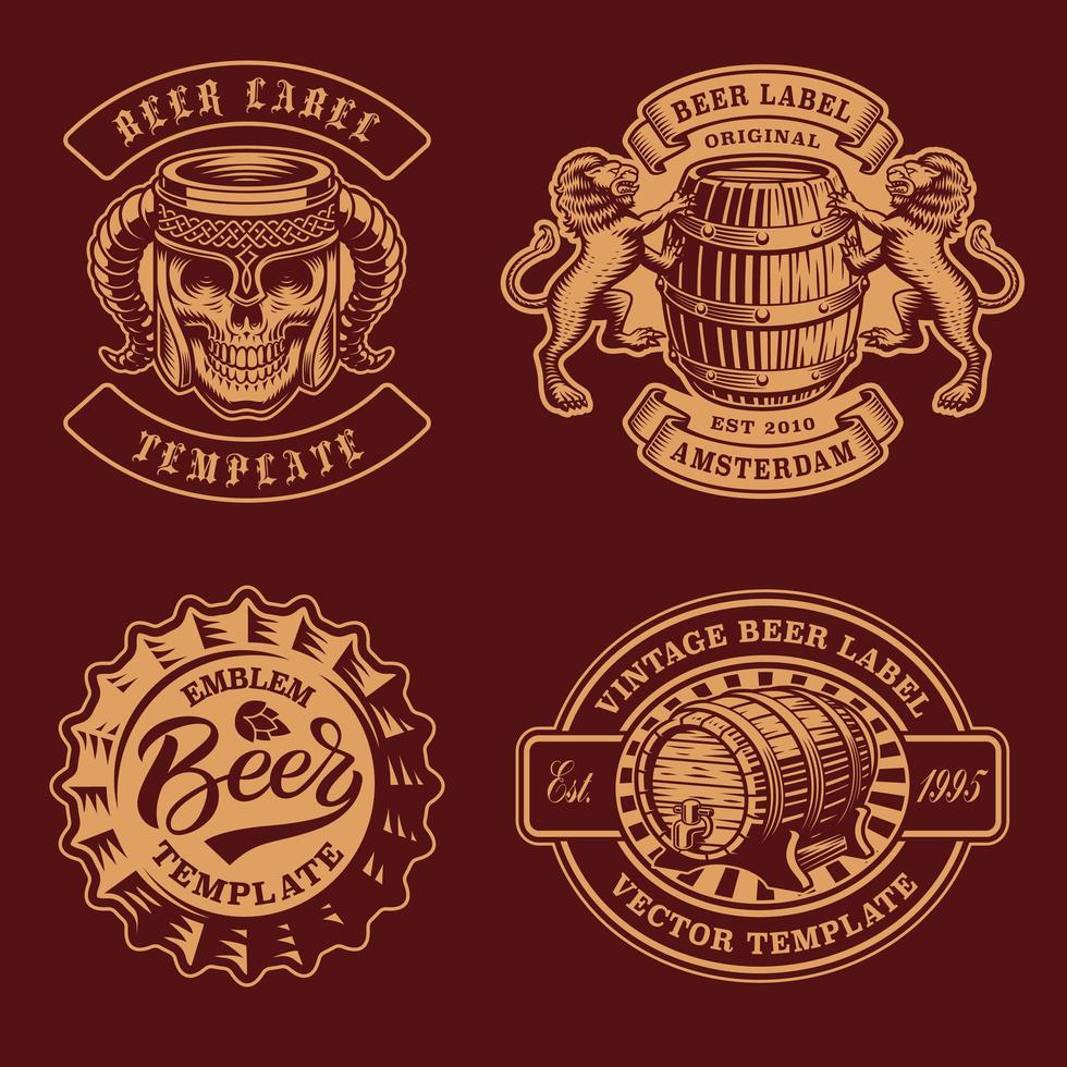 un conjunto de insignias de cerveza vintage en blanco y negro vector