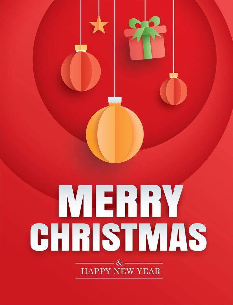 Merry christmas and happy new year red greeting card vector