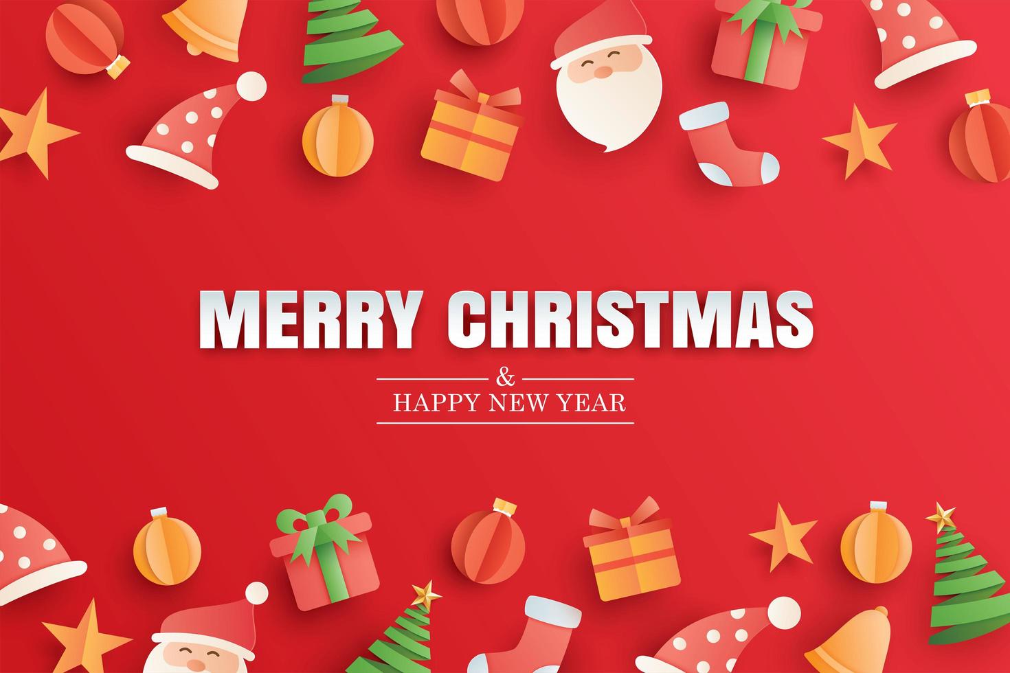 Merry christmas and happy new year red greeting card vector