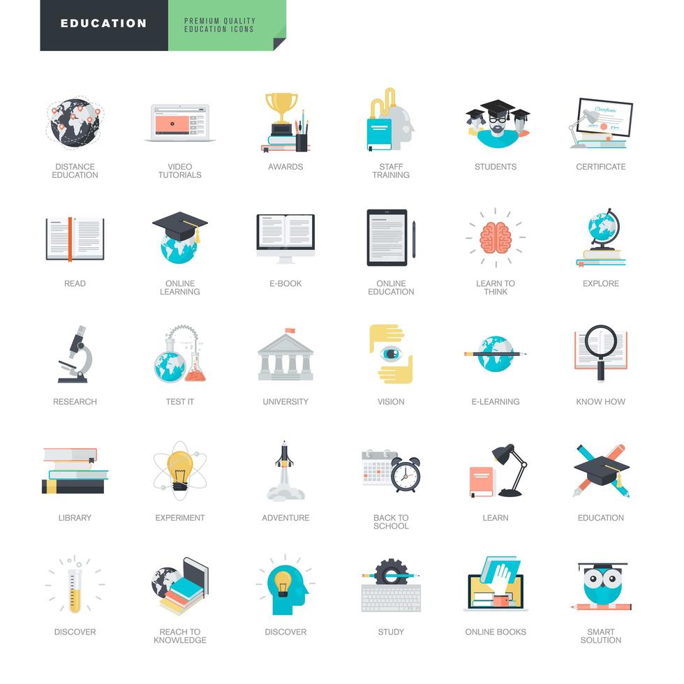 conjunto de iconos de diseño plano para la educación vector