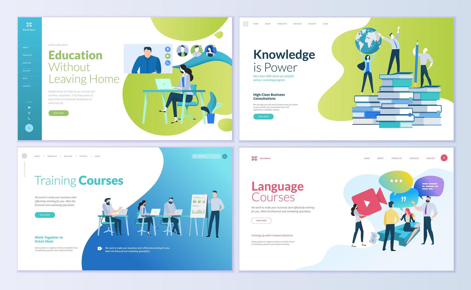 Set of web page design templates for distance education vector