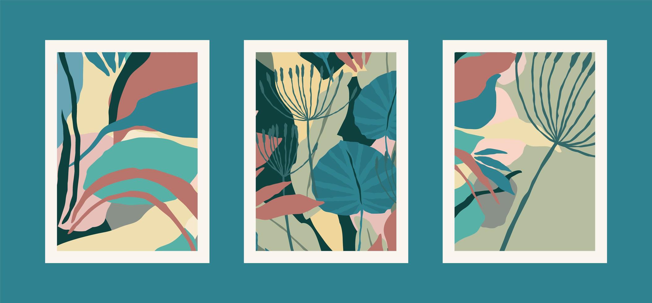 Collection of art prints with abstract leaves vector