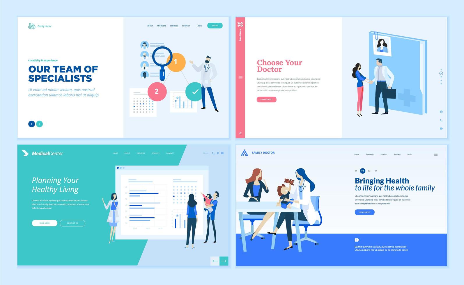 Medicine and Healthcare Web Page Design Templates vector