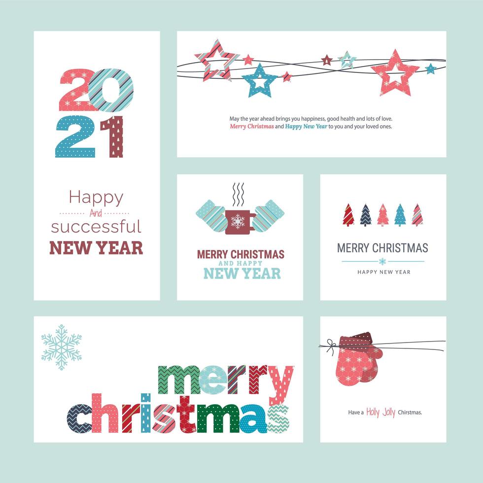 Set of Christmas and New Year 2021 greeting cards vector