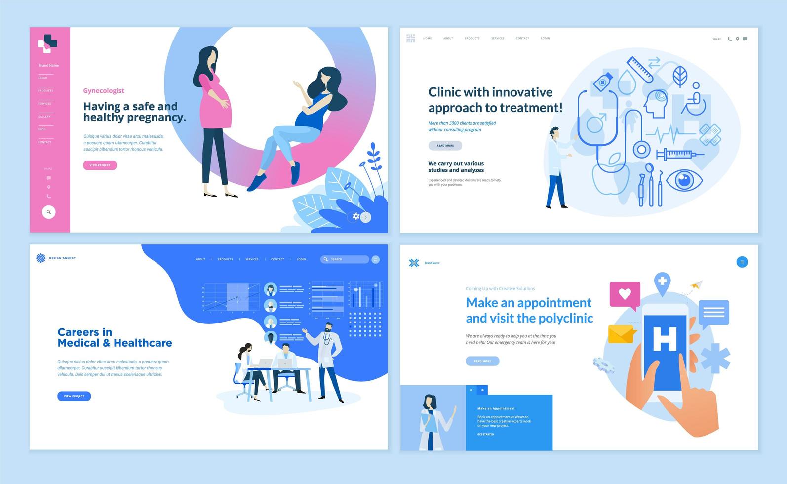 Medicine and Healthcare Web Page Design Templates vector