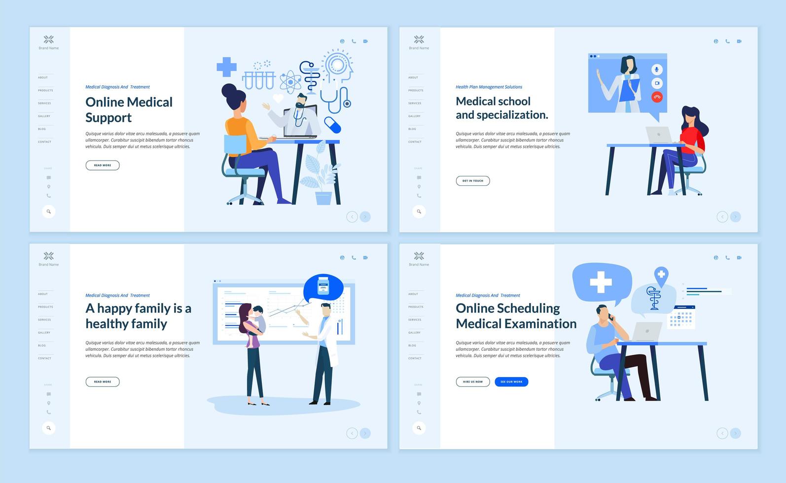 Medicine and Healthcare Web Page Design Templates vector